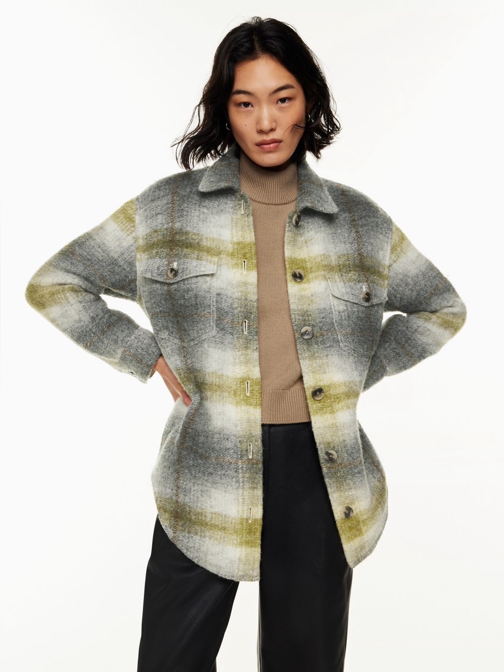 Aritzia Wilfred Free The Ganna Shirt Jacket Plaid Wool Large